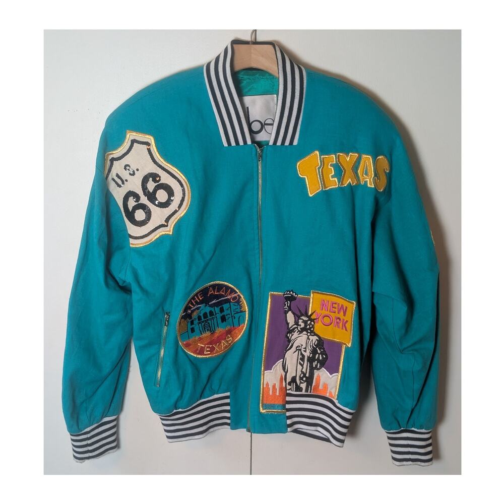 Ibe Vintage Green Bomber Jacket With Patches Size 6